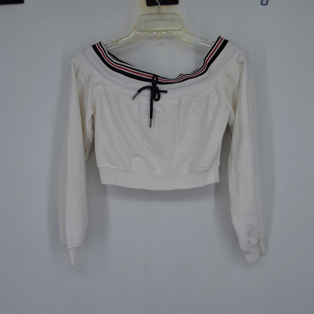 Dance & Marvel White Crop Top with Sailor Collar and Tie Front